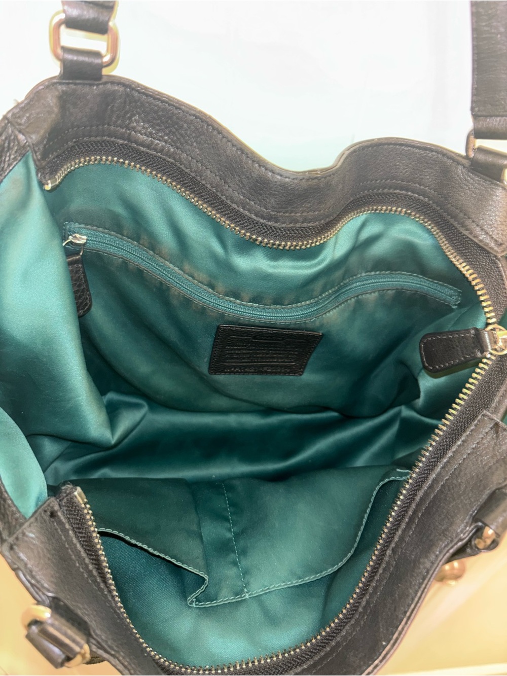 Coach Black Leather Carrie Tote Purse Bag With Pockets - Picture 10 of 16